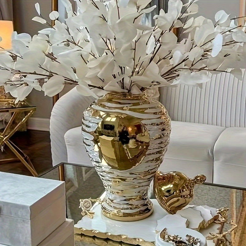 Elegant White Golden Ceramic Vase - Modern Nordic Style - Graceland Home and Living -