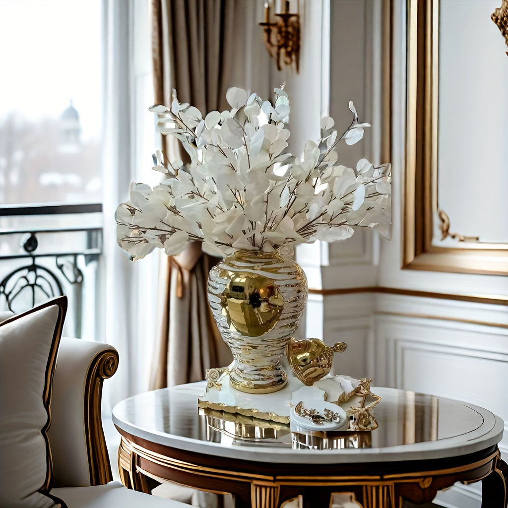 Elegant White Golden Ceramic Vase - Modern Nordic Style - Graceland Home and Living -