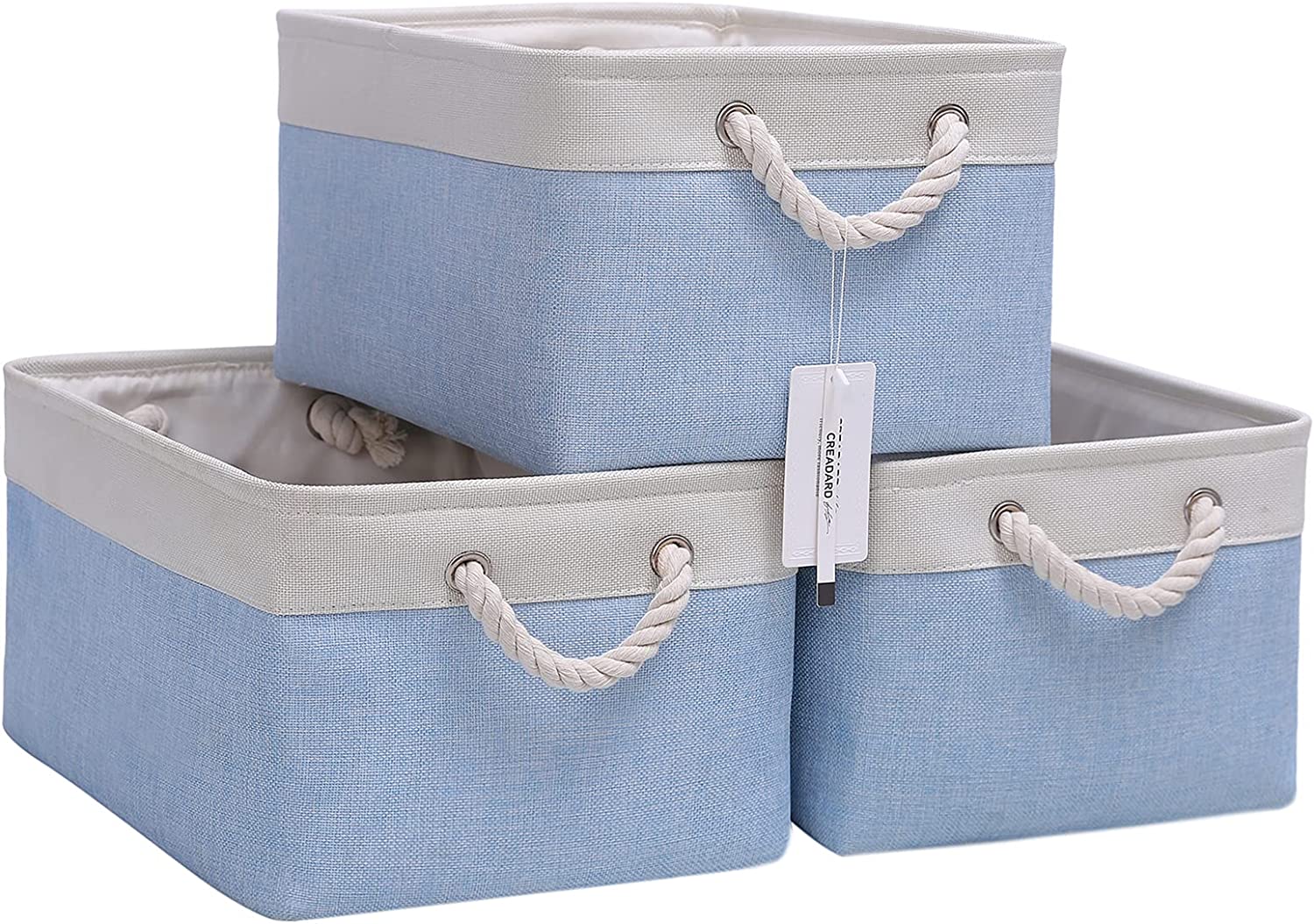 Fabric Storage Basket Set of 3, Foldable Linen Storage Box - Graceland Home and Living -
