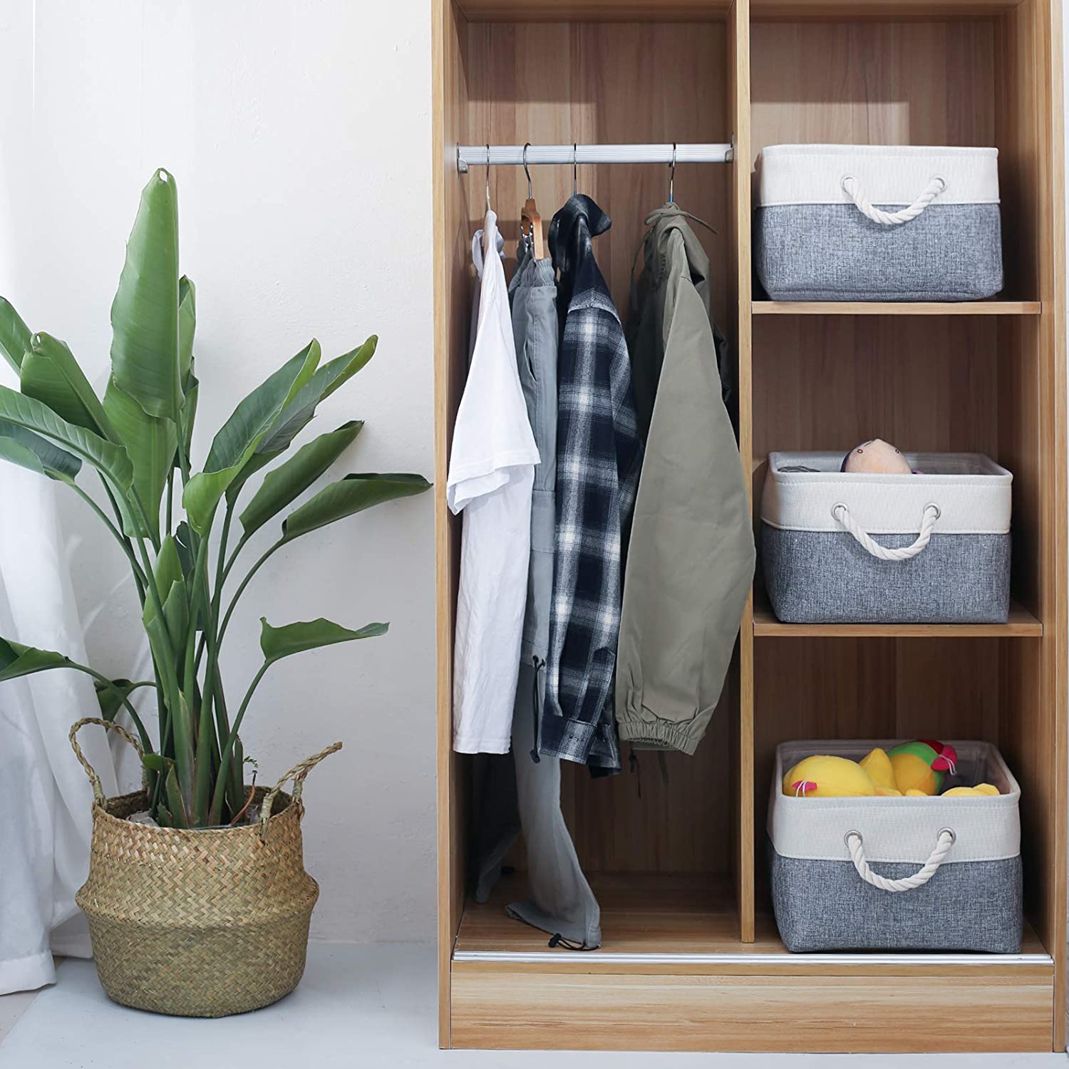 Fabric Storage Basket Set of 3, Foldable Linen Storage Box - Graceland Home and Living -