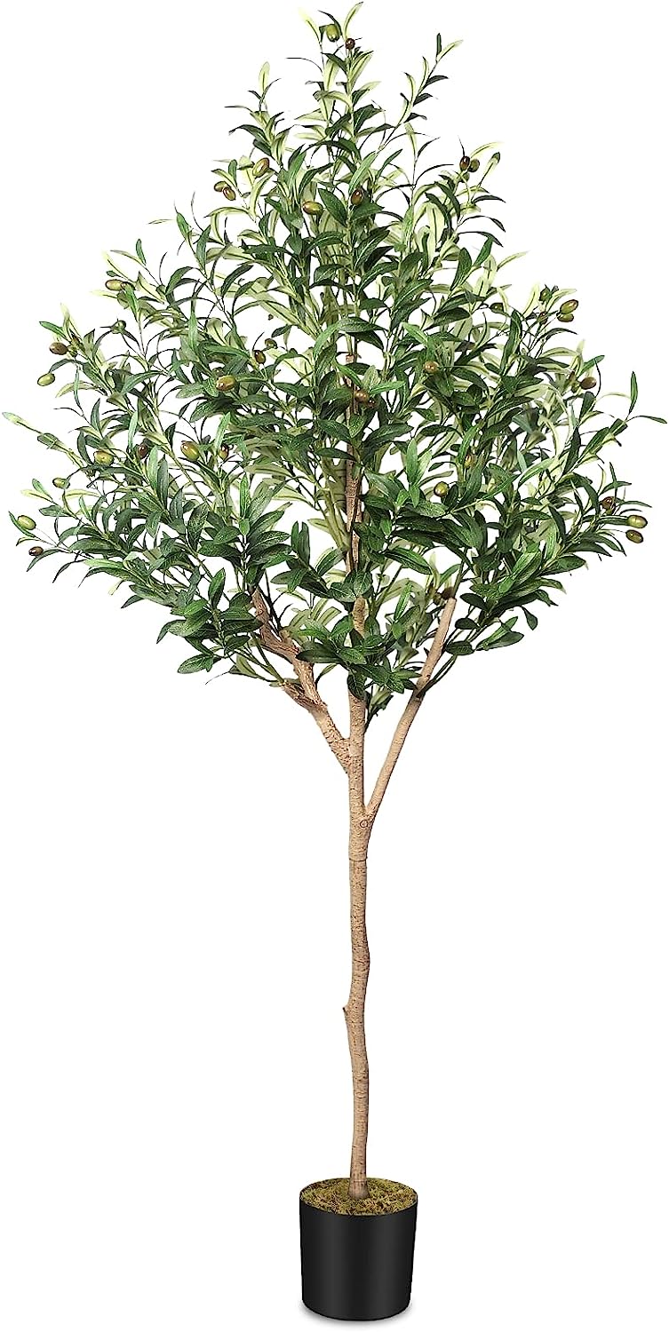 Faux Olive Tree Artificial Indoor 5.3 Feet Tall in Pot with Dried Moss - Graceland Home and Living -