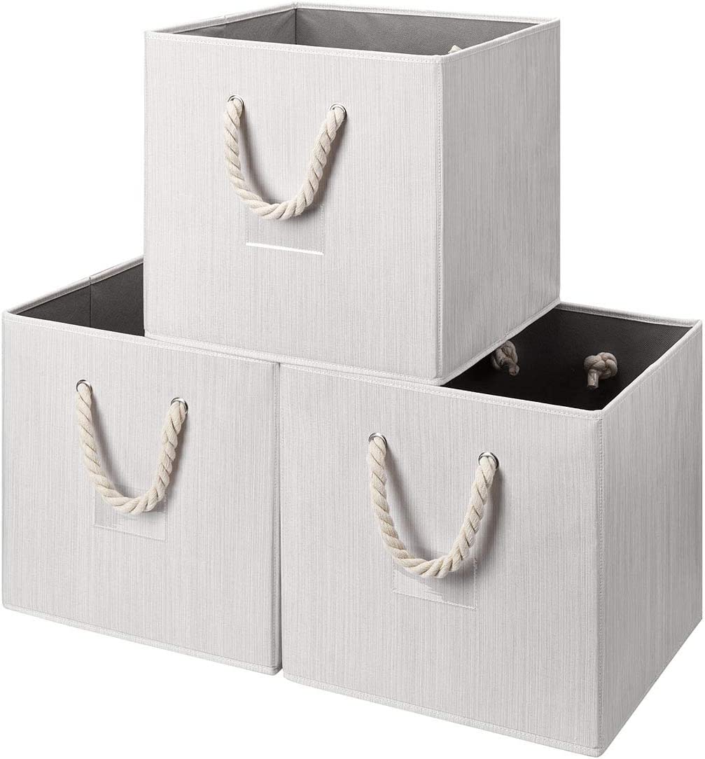 Foldable Storage Cube Bins Beige-White Bamboo Fabric - Graceland Home and Living -