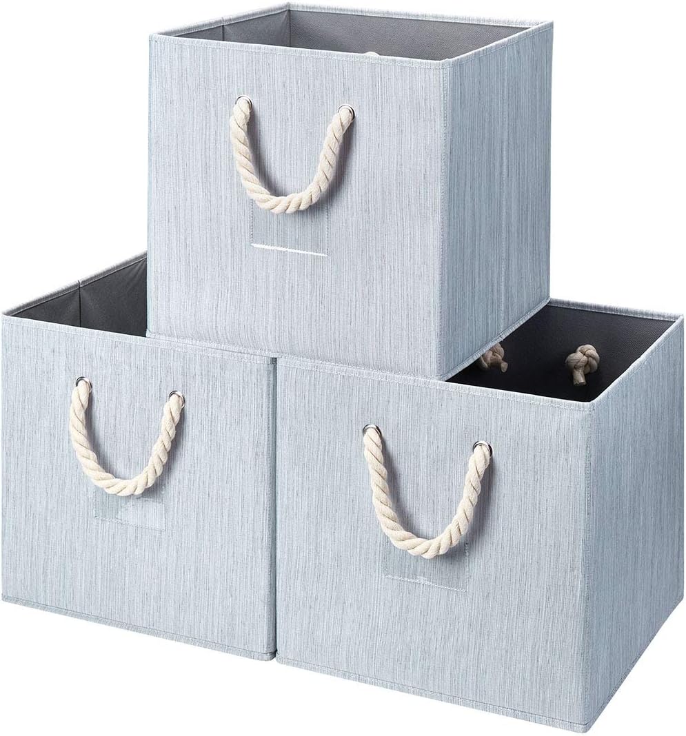 Foldable Storage Cube Bins Beige-White Bamboo Fabric - Graceland Home and Living -