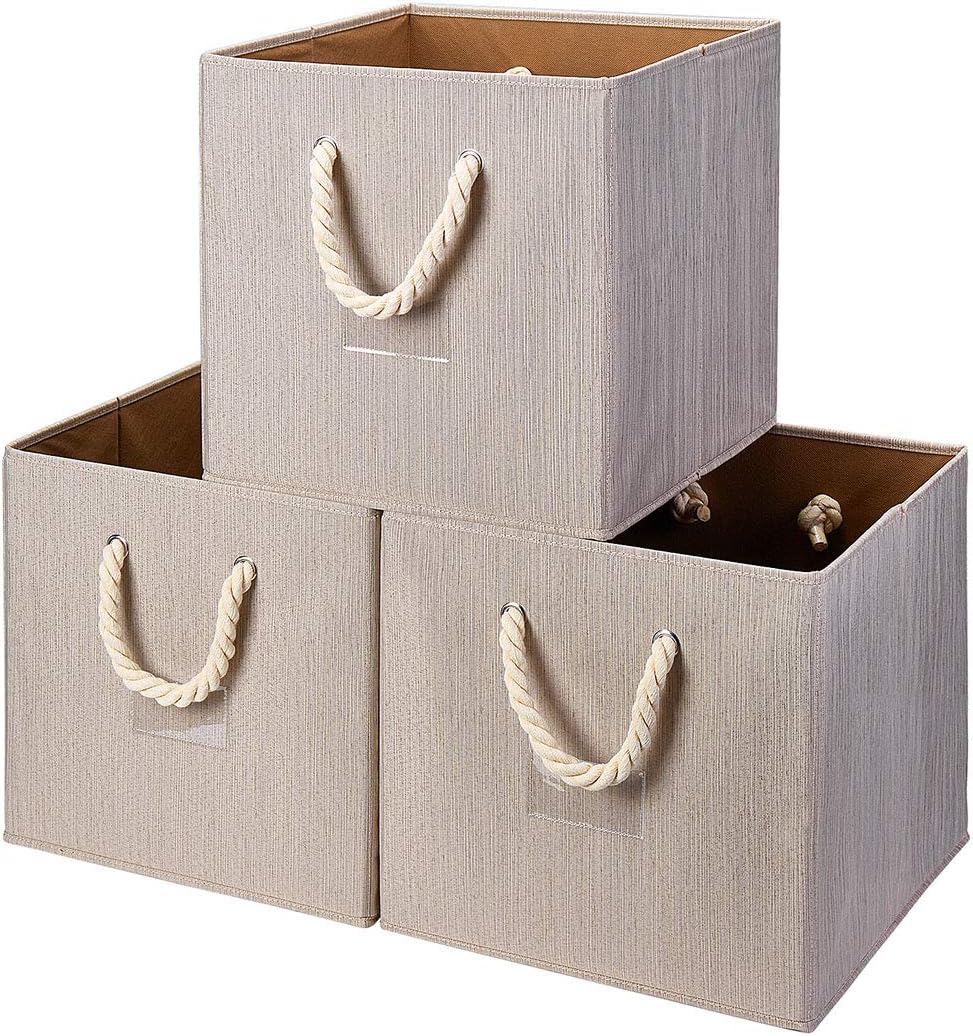 Foldable Storage Cube Bins Beige-White Bamboo Fabric - Graceland Home and Living -