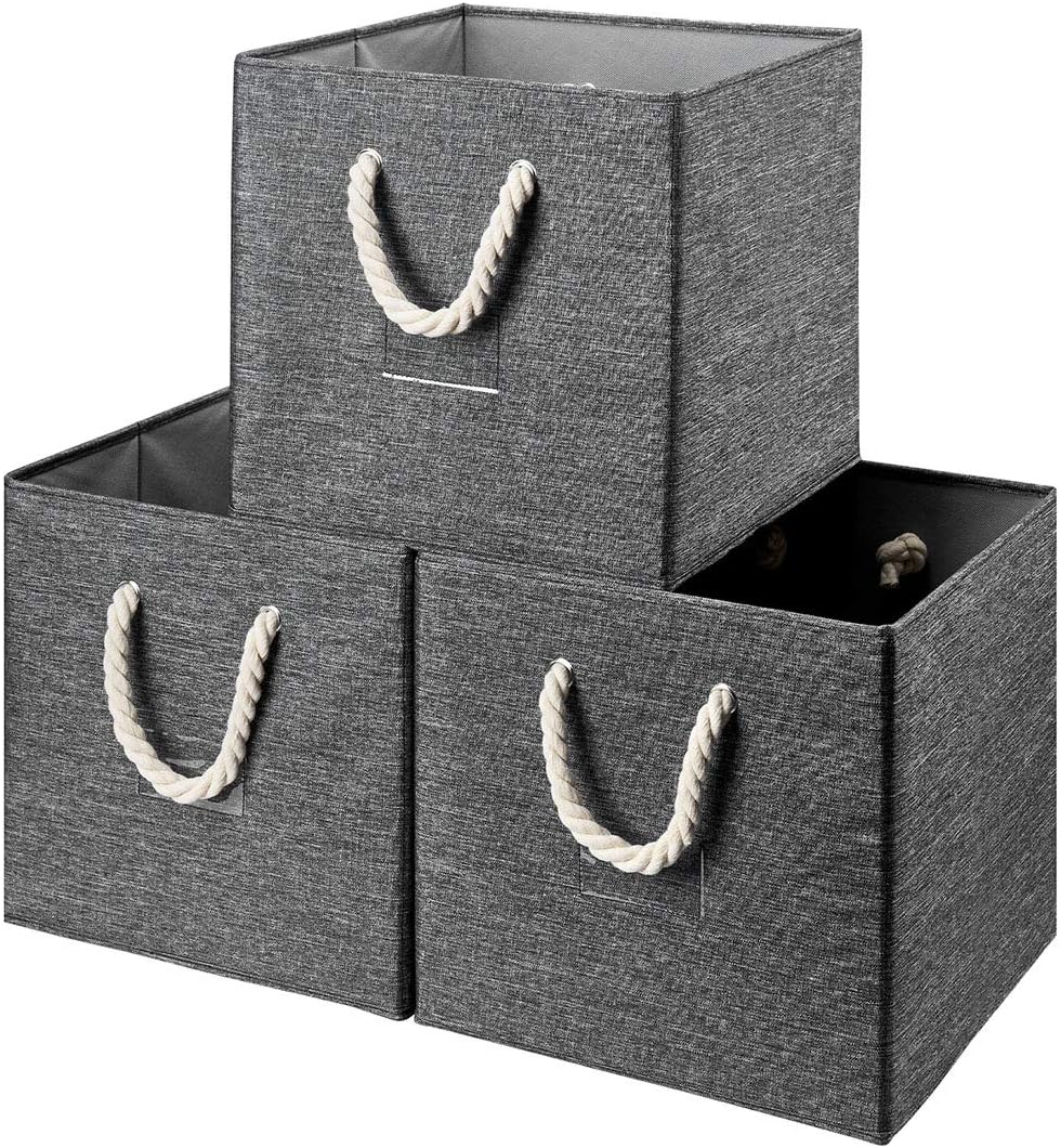Foldable Storage Cube Bins Beige-White Bamboo Fabric - Graceland Home and Living -