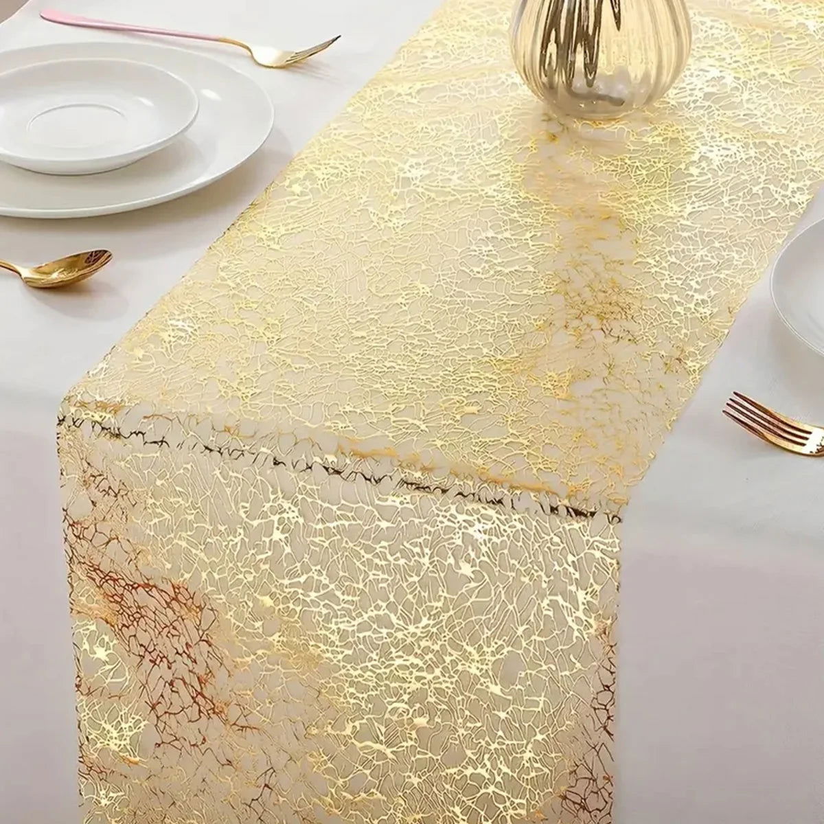 Gold/Silver Glitter Metallic Gold Thin Table Runners - Graceland Home and Living -