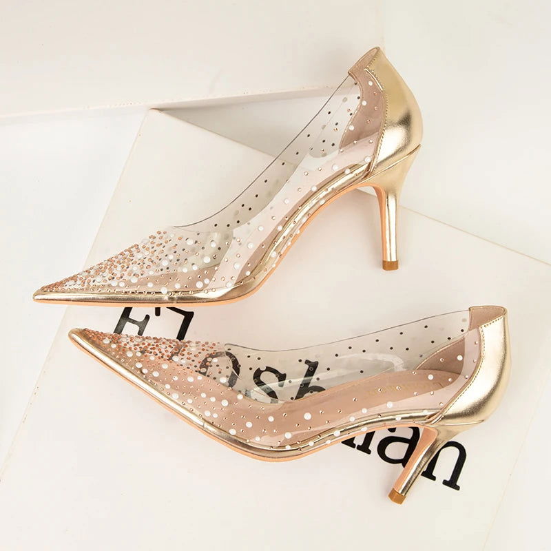 Gold Rhinestone PVC Transparent Women Pumps - Graceland Home and Living -