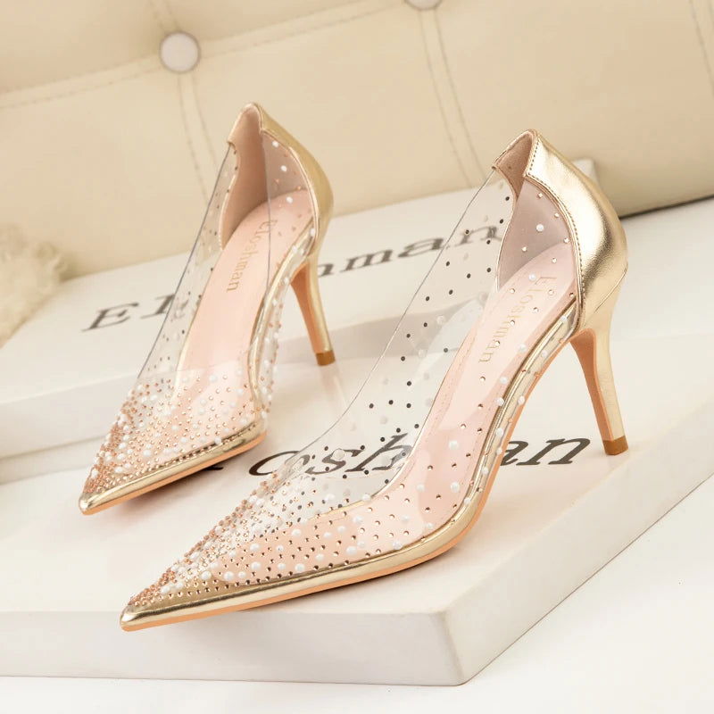 Gold Rhinestone PVC Transparent Women Pumps - Graceland Home and Living -