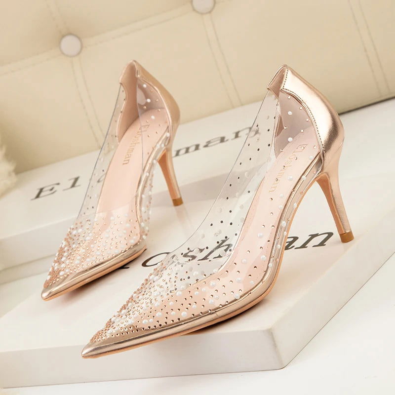 Gold Rhinestone PVC Transparent Women Pumps - Graceland Home and Living -