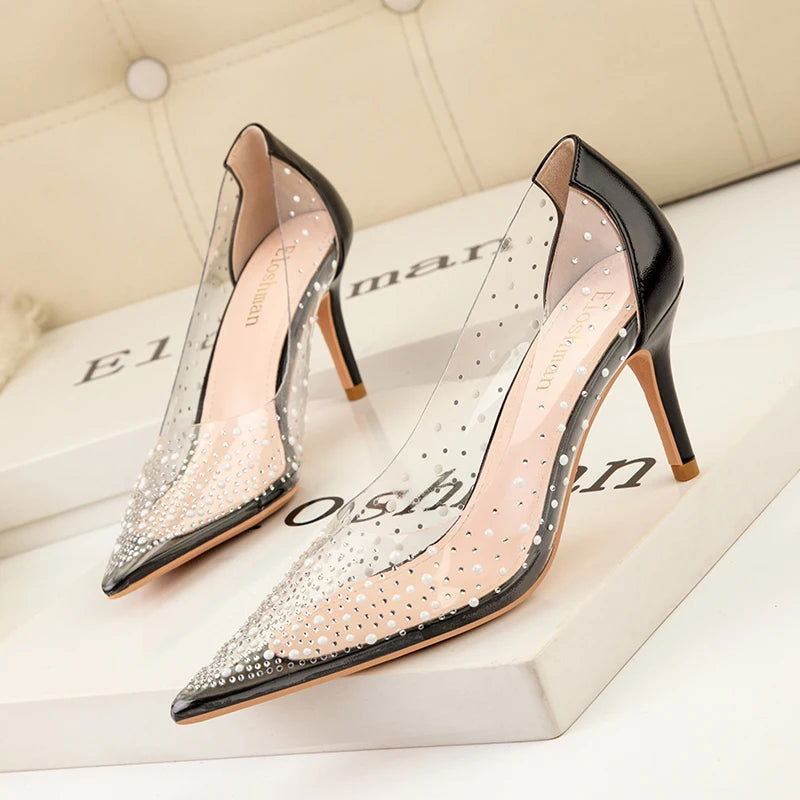 Gold Rhinestone PVC Transparent Women Pumps - Graceland Home and Living -