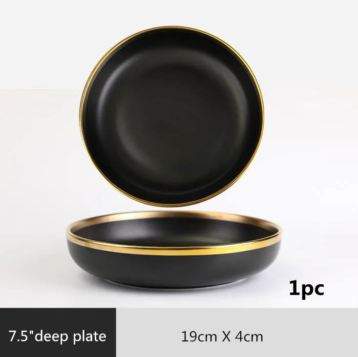 Gold Rim Black Porcelain Dinner Plates - Graceland Home and Living -
