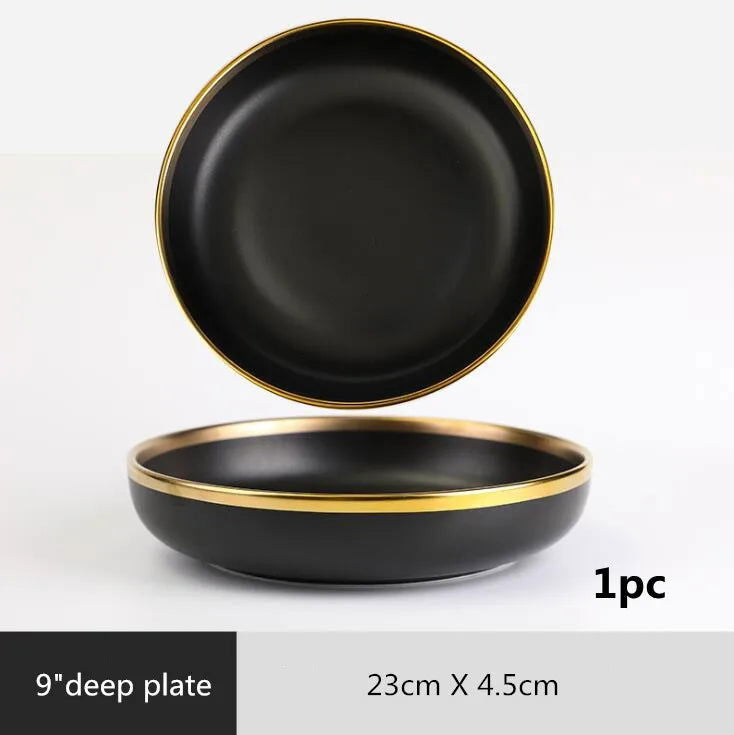 Gold Rim Black Porcelain Dinner Plates - Graceland Home and Living -