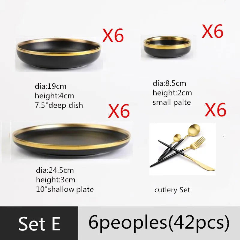 Gold Rim Black Porcelain Dinner Plates - Graceland Home and Living -