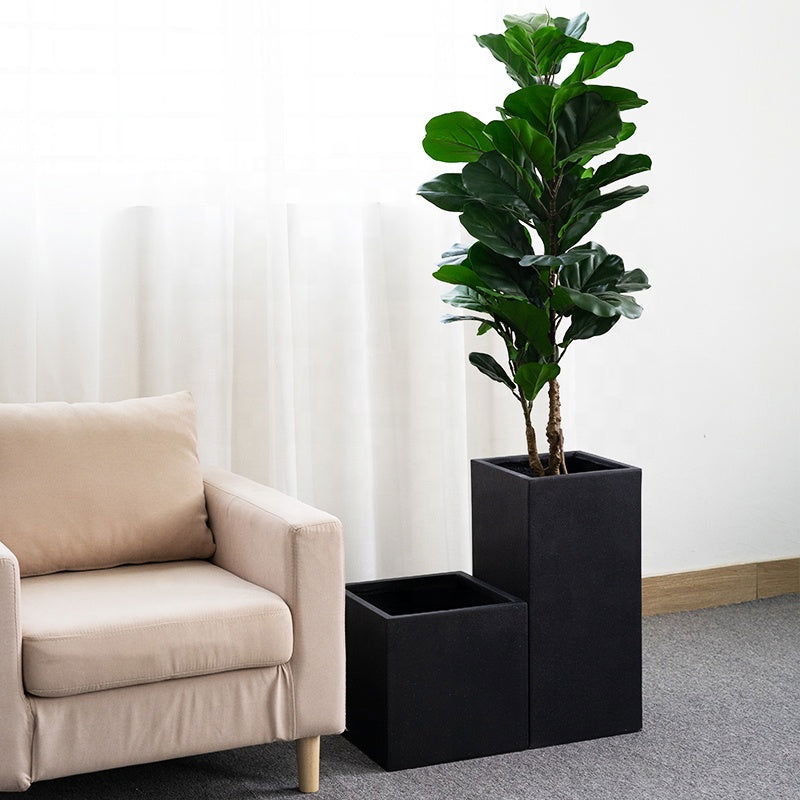 Hand-brush Square Outdoor Planter Box Large Cement Fiber Glass - Graceland Home and Living -