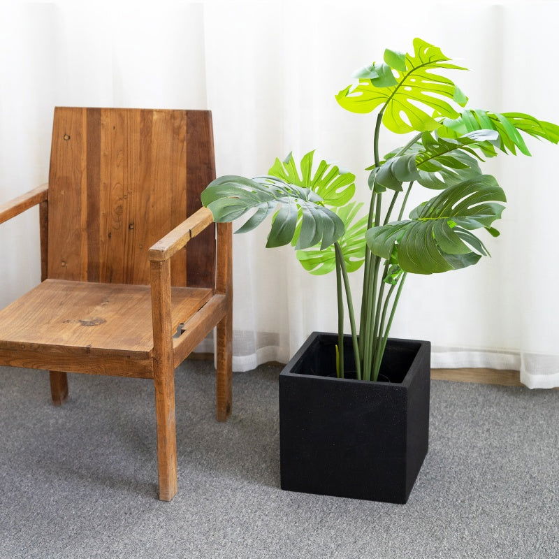 Hand-brush Square Outdoor Planter Box Large Cement Fiber Glass - Graceland Home and Living -