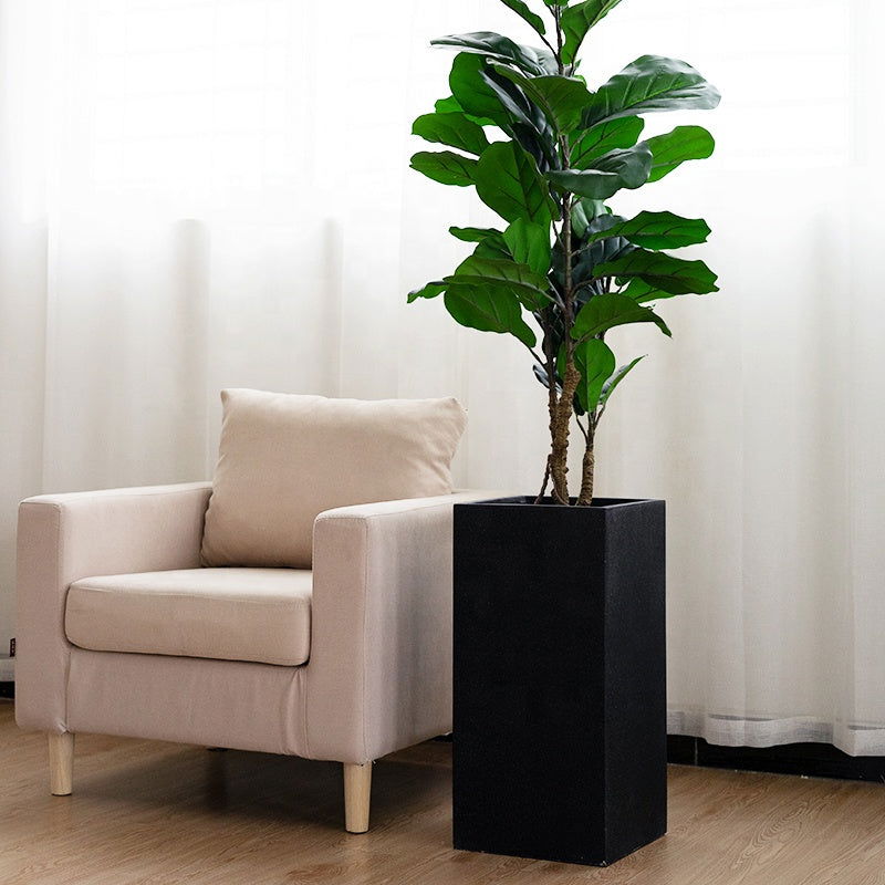 Hand-brush Square Outdoor Planter Box Large Cement Fiber Glass - Graceland Home and Living -