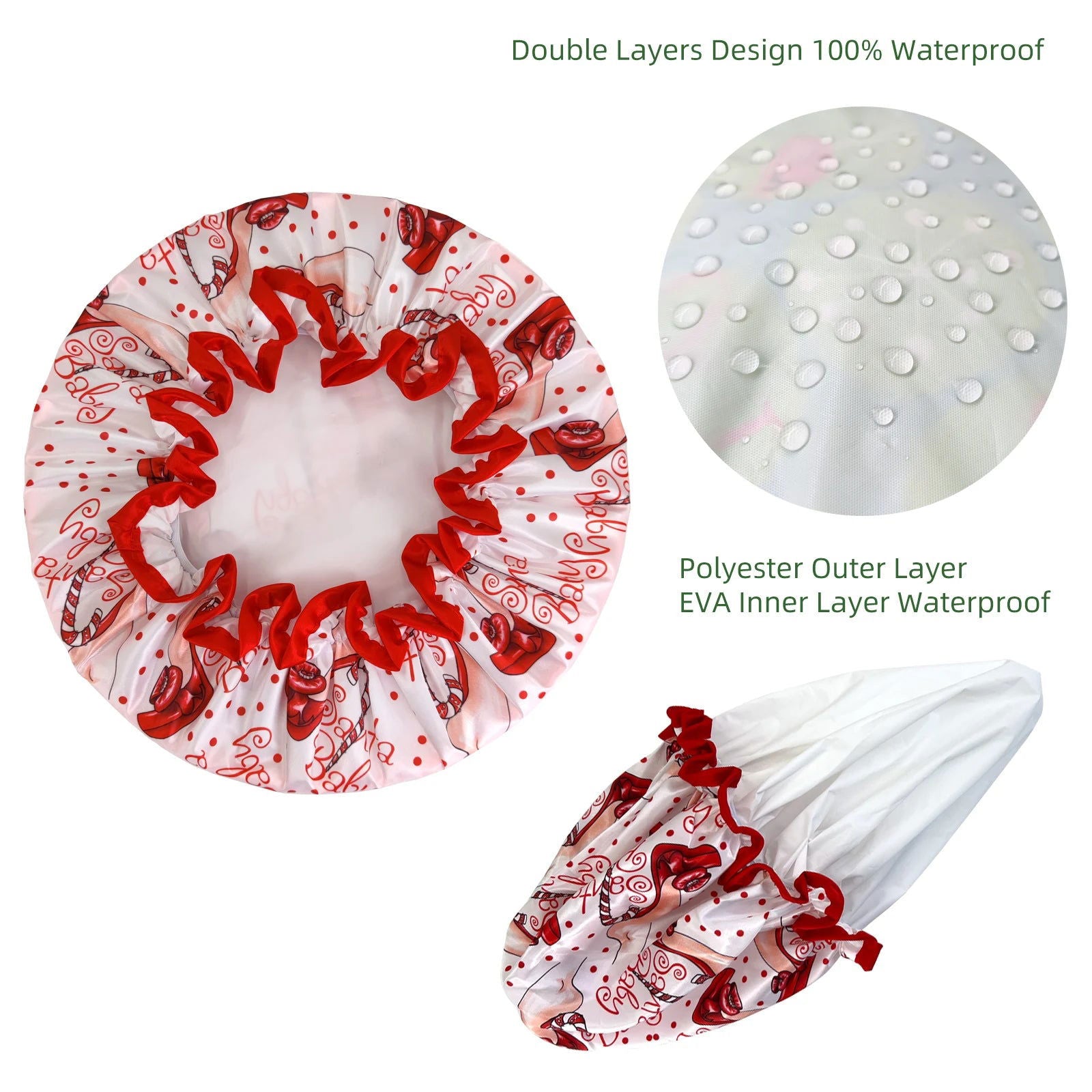 High Quality Polyester Satin Double Layers Shower Caps for Women Reusable - Graceland Home and Living -