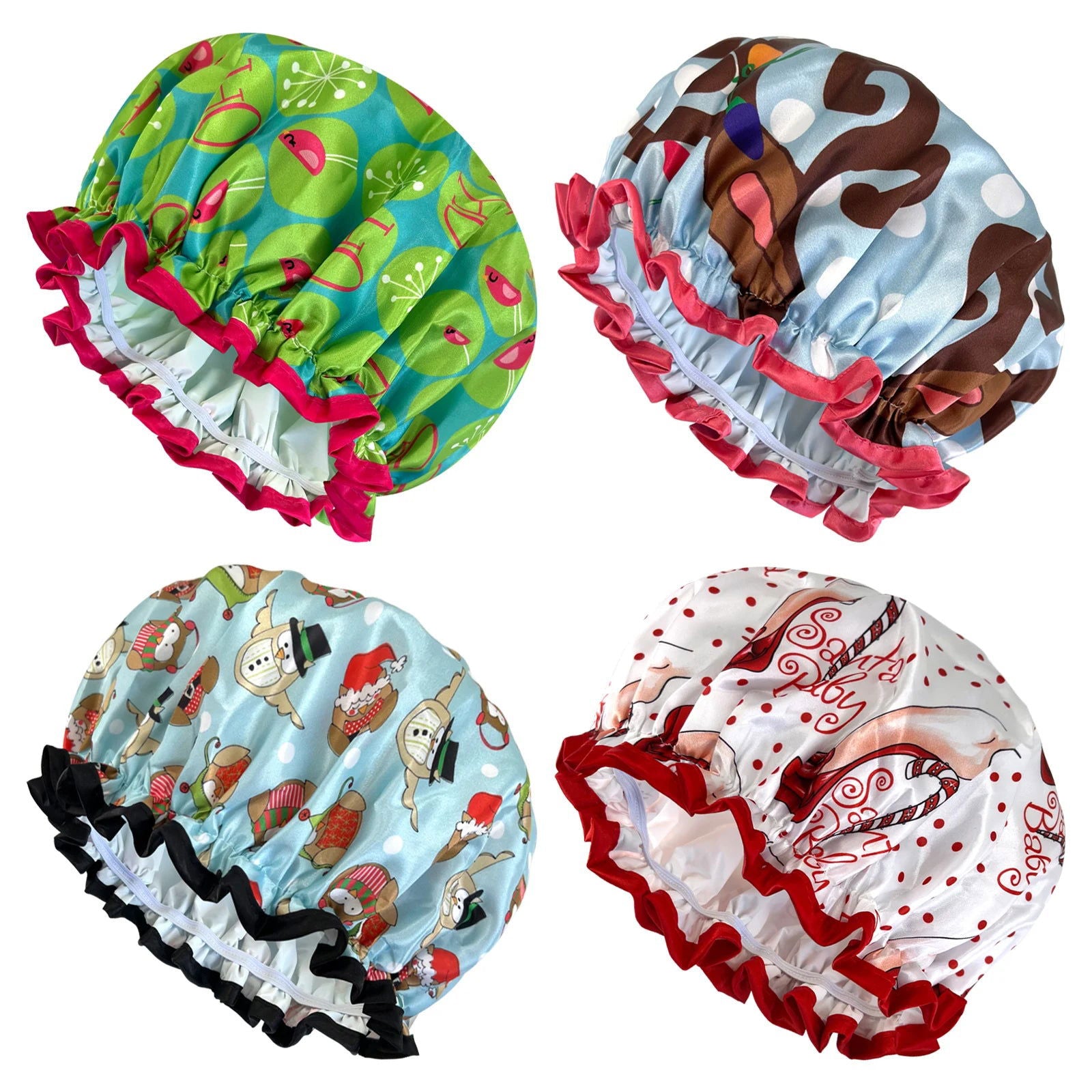 High Quality Polyester Satin Double Layers Shower Caps for Women Reusable - Graceland Home and Living -