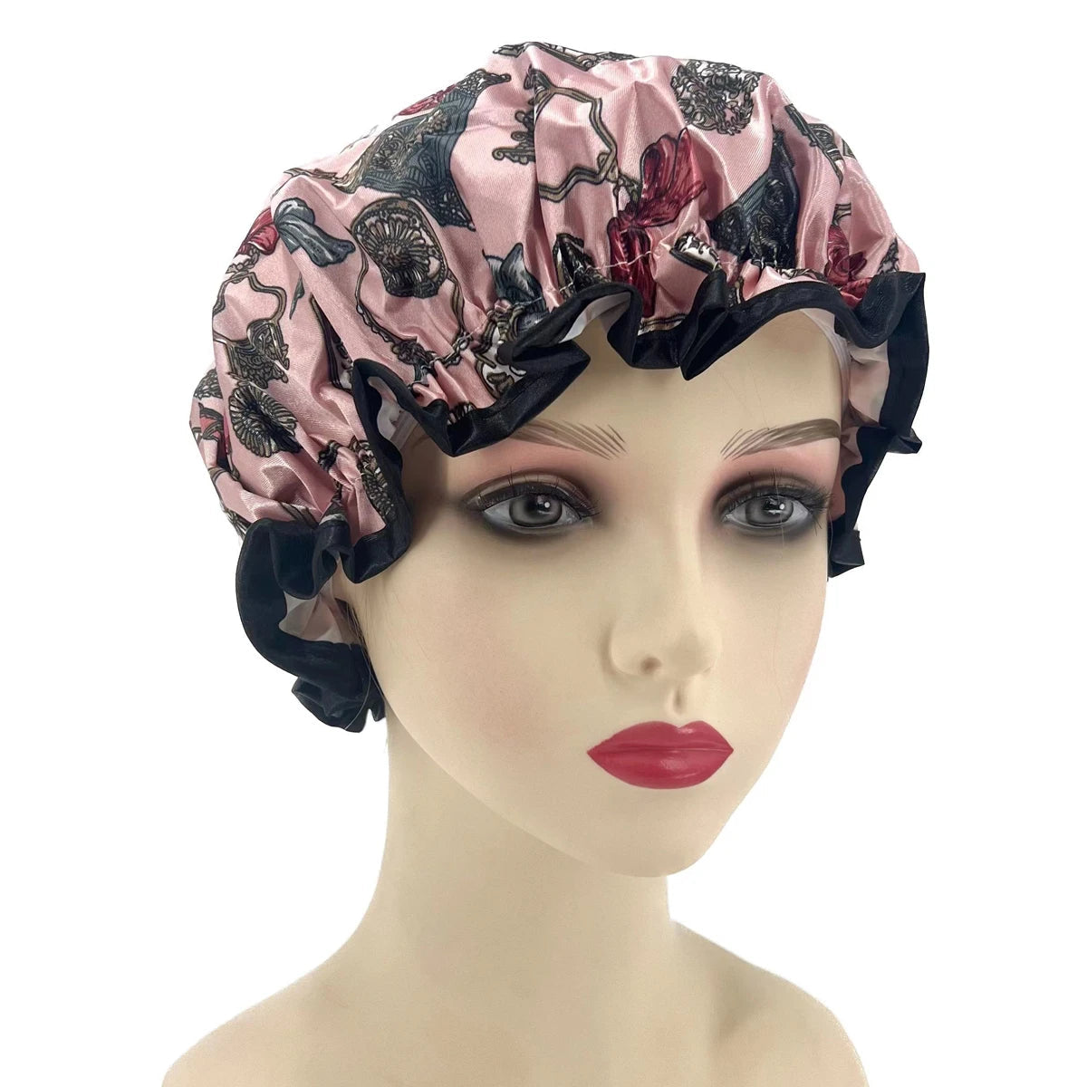 High Quality Polyester Satin Double Layers Shower Caps for Women Reusable - Graceland Home and Living -