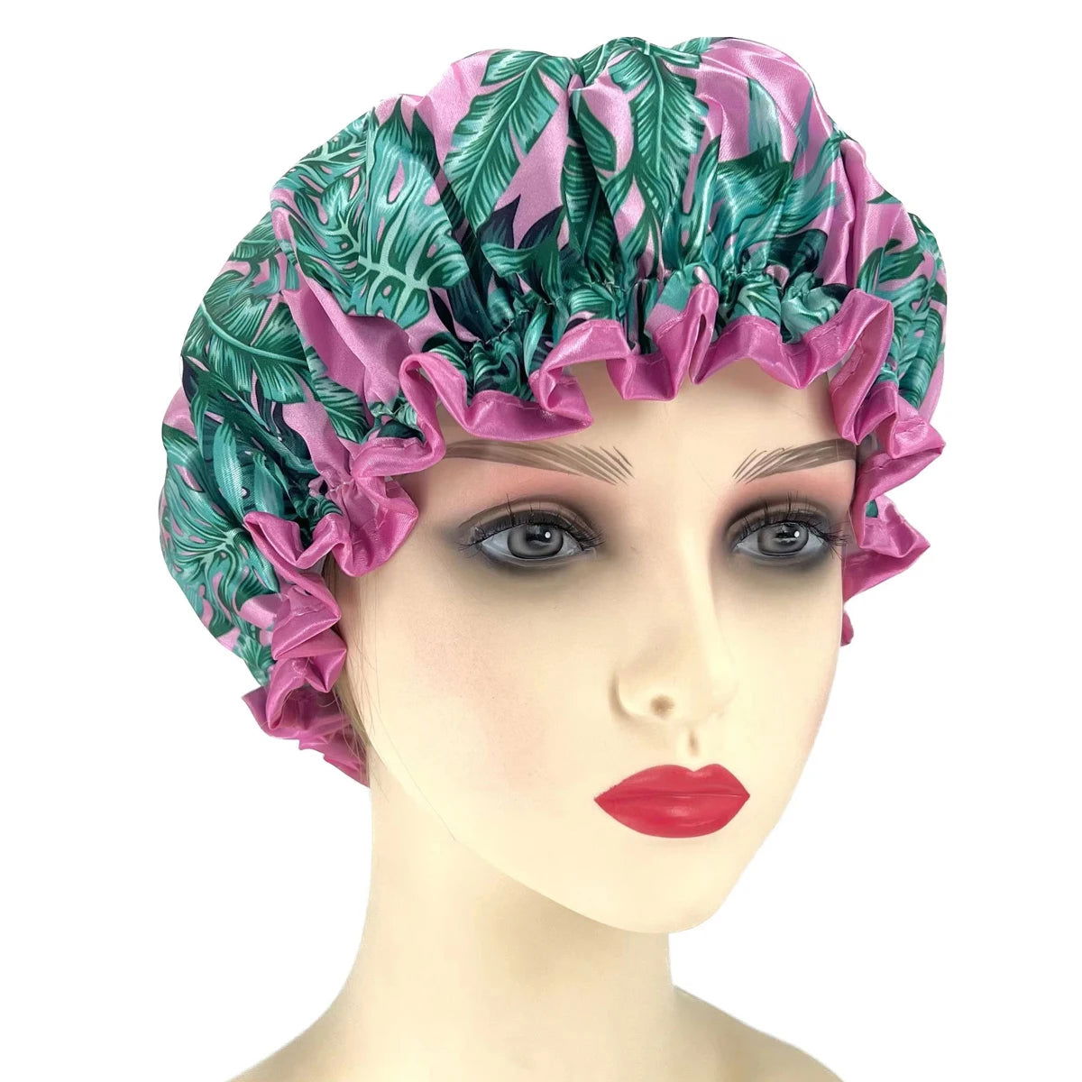 High Quality Polyester Satin Double Layers Shower Caps for Women Reusable - Graceland Home and Living -