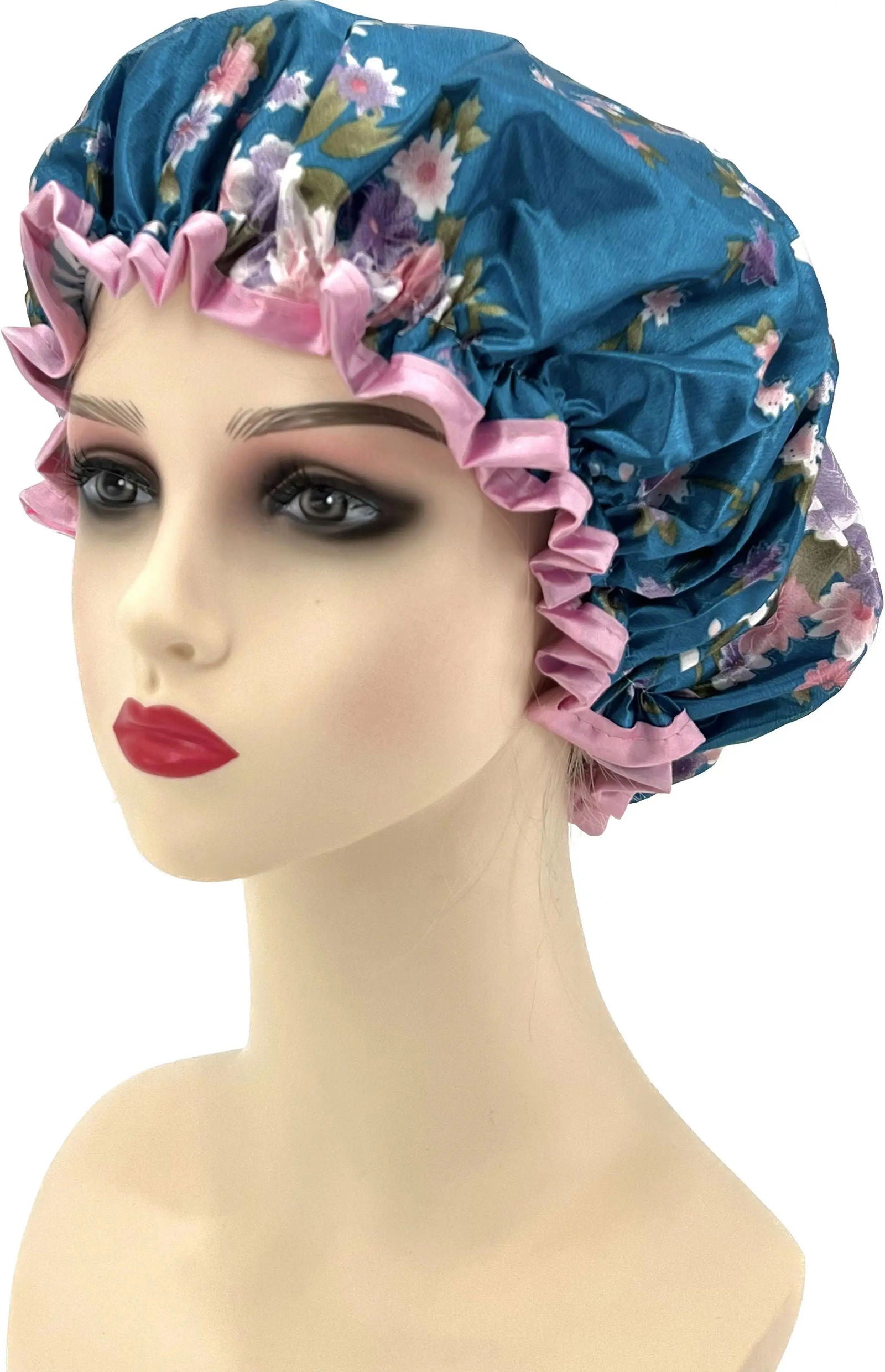 High Quality Polyester Satin Double Layers Shower Caps for Women Reusable - Graceland Home and Living -