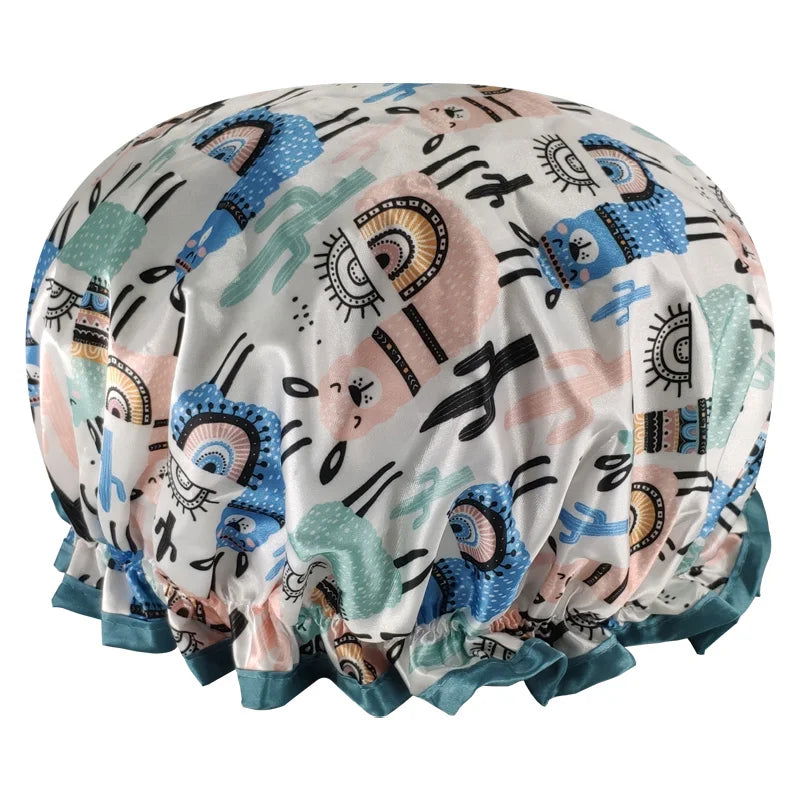 High Quality Polyester Satin Double Layers Shower Caps for Women Reusable - Graceland Home and Living -