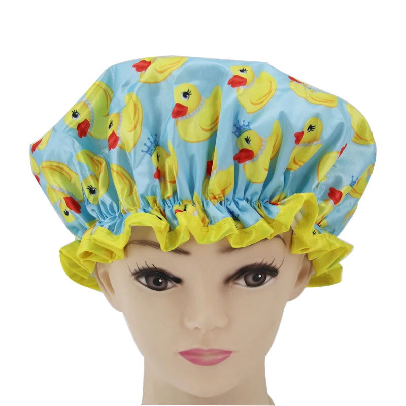 High Quality Polyester Satin Double Layers Shower Caps for Women Reusable - Graceland Home and Living -