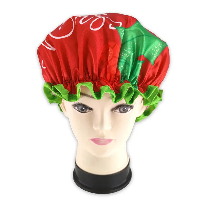 High Quality Polyester Satin Double Layers Shower Caps for Women Reusable - Graceland Home and Living -