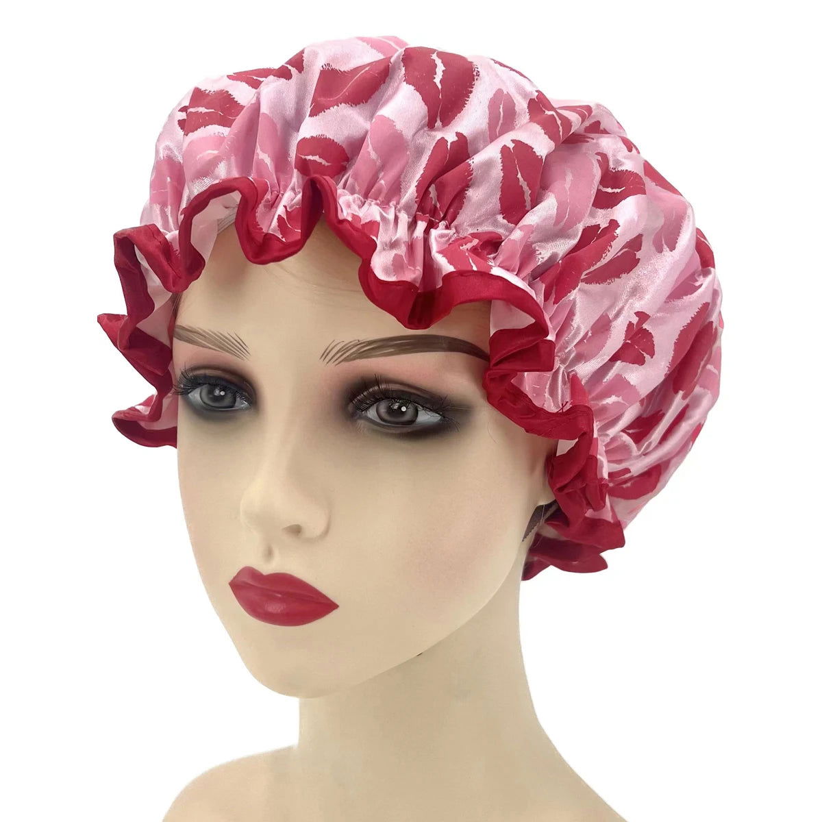 High Quality Polyester Satin Double Layers Shower Caps for Women Reusable - Graceland Home and Living -