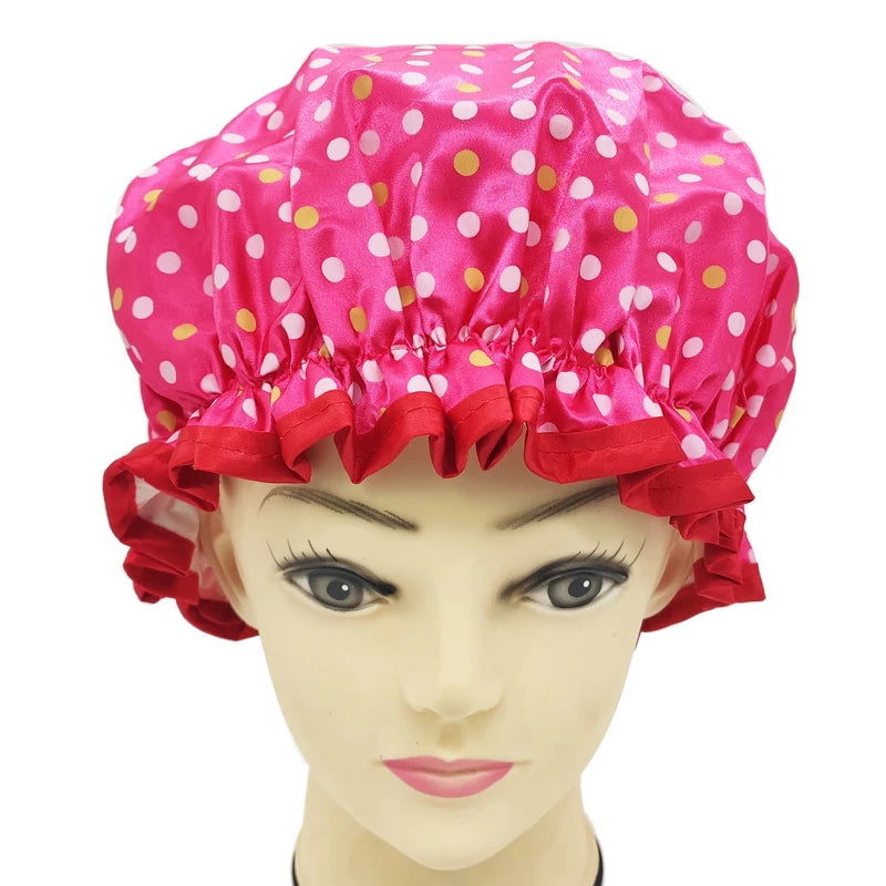 High Quality Polyester Satin Double Layers Shower Caps for Women Reusable - Graceland Home and Living -