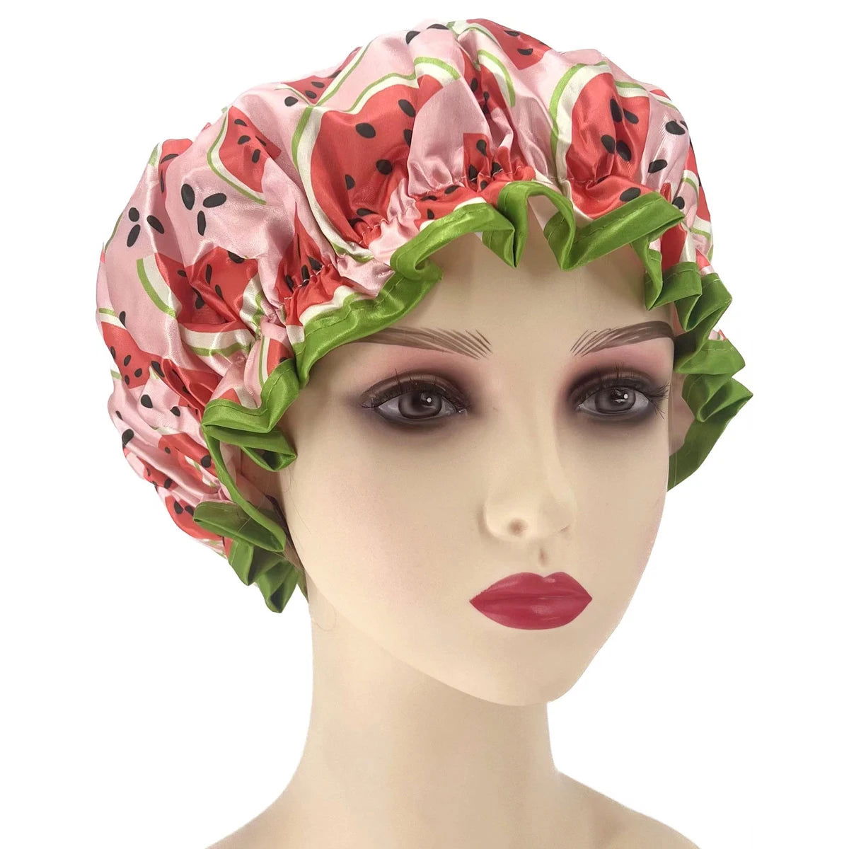 High Quality Polyester Satin Double Layers Shower Caps for Women Reusable - Graceland Home and Living -