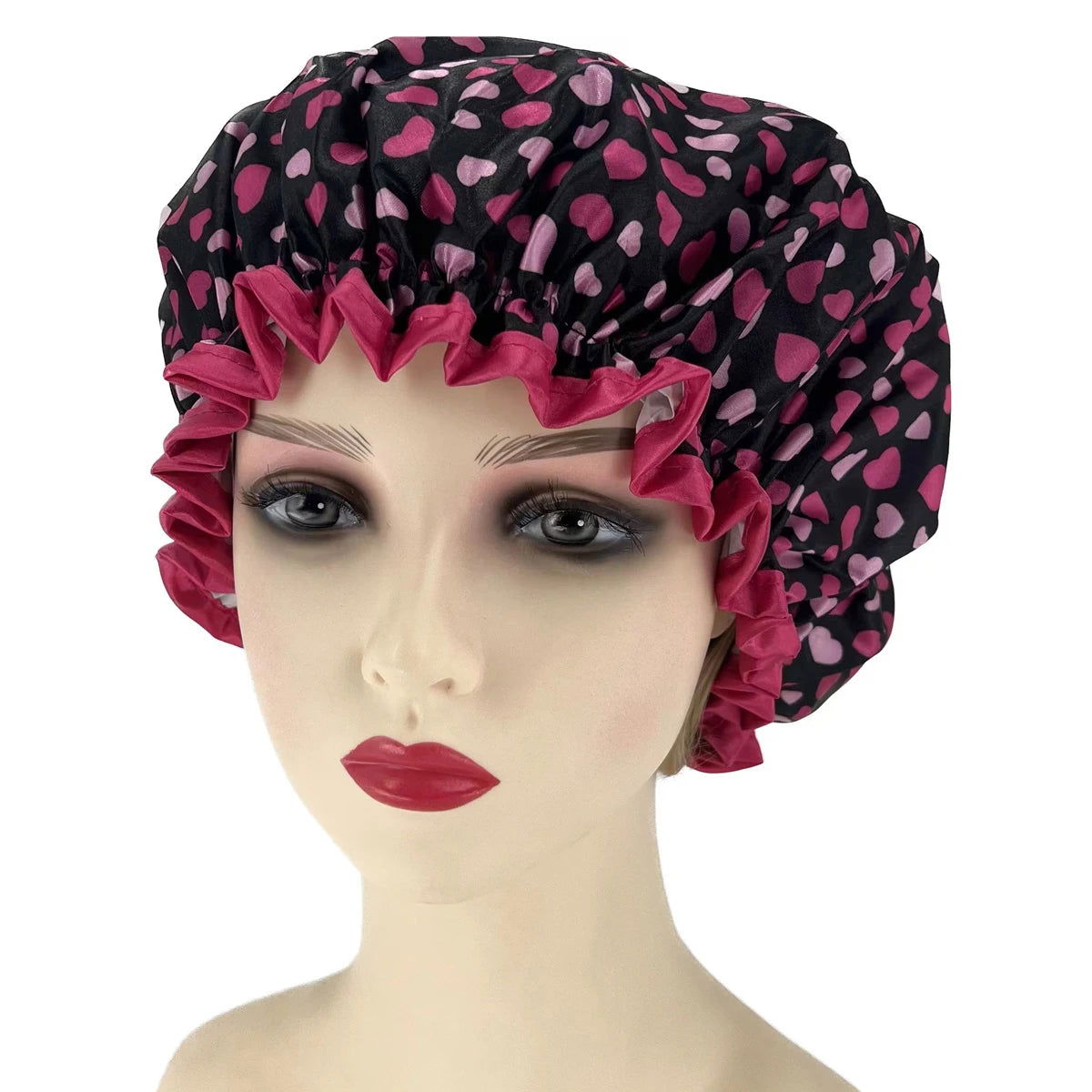 High Quality Polyester Satin Double Layers Shower Caps for Women Reusable - Graceland Home and Living -