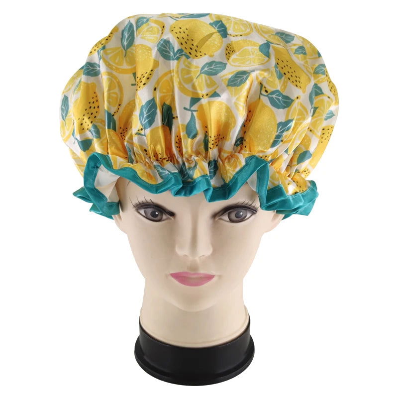 High Quality Polyester Satin Double Layers Shower Caps for Women Reusable - Graceland Home and Living -