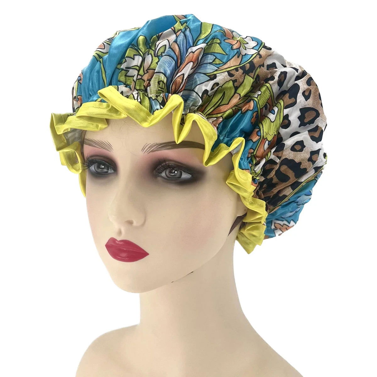 High Quality Polyester Satin Double Layers Shower Caps for Women Reusable - Graceland Home and Living -