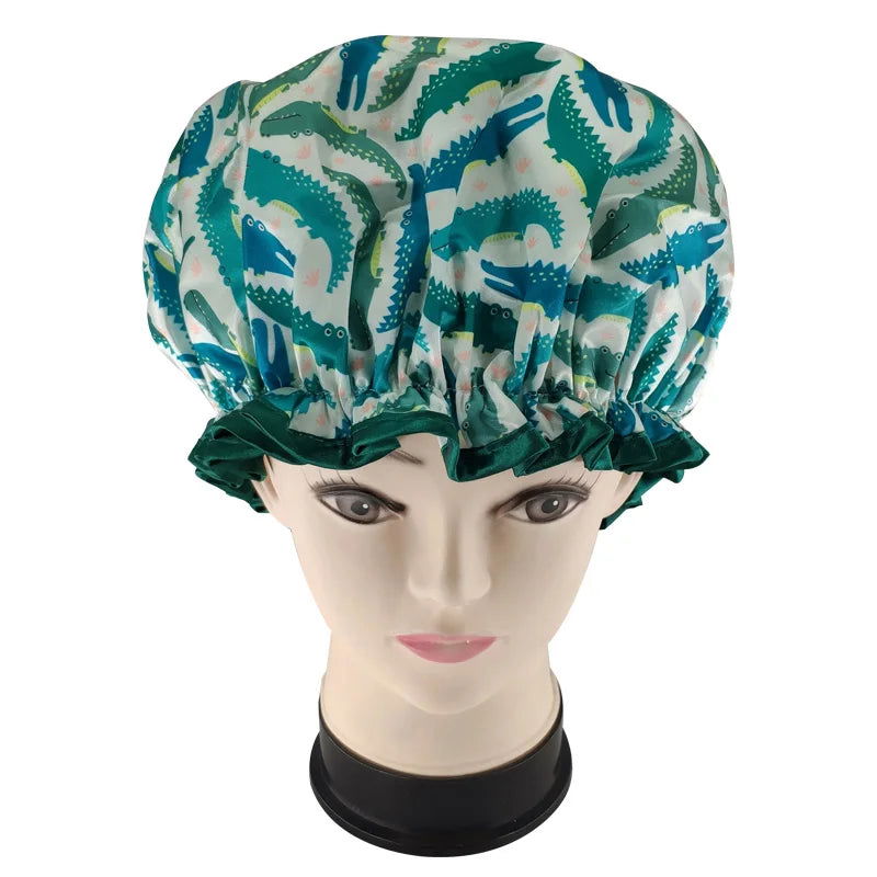 High Quality Polyester Satin Double Layers Shower Caps for Women Reusable - Graceland Home and Living -