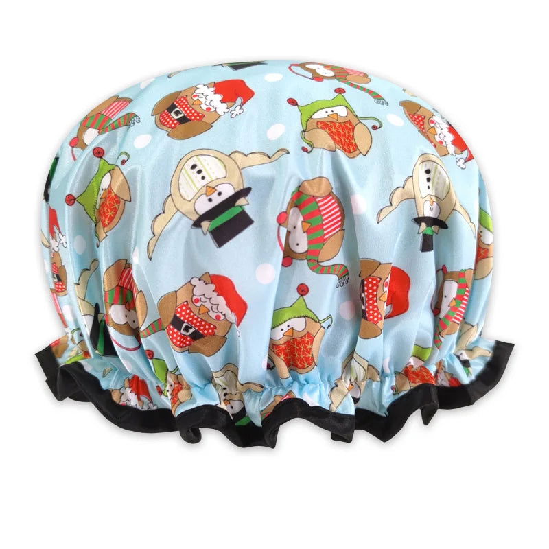 High Quality Polyester Satin Double Layers Shower Caps for Women Reusable - Graceland Home and Living -