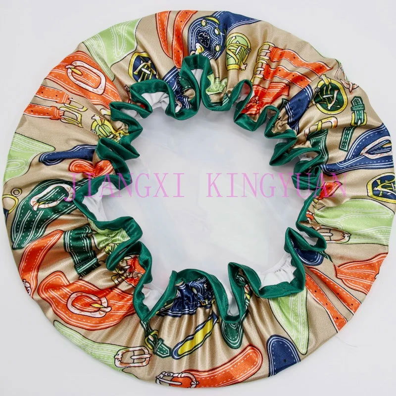 High Quality Polyester Satin Double Layers Shower Caps for Women Reusable - Graceland Home and Living -