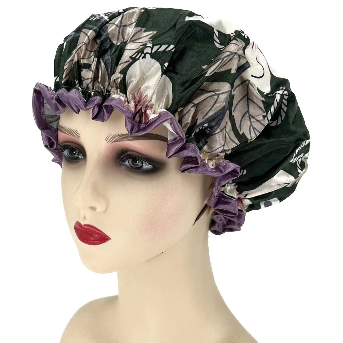 High Quality Polyester Satin Double Layers Shower Caps for Women Reusable - Graceland Home and Living -