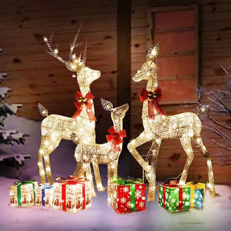 Large 3 Piece LED Lighted Holiday 3D Deer Family Buck Doe Fawn reindeer Christmas motif - Graceland Home and Living -
