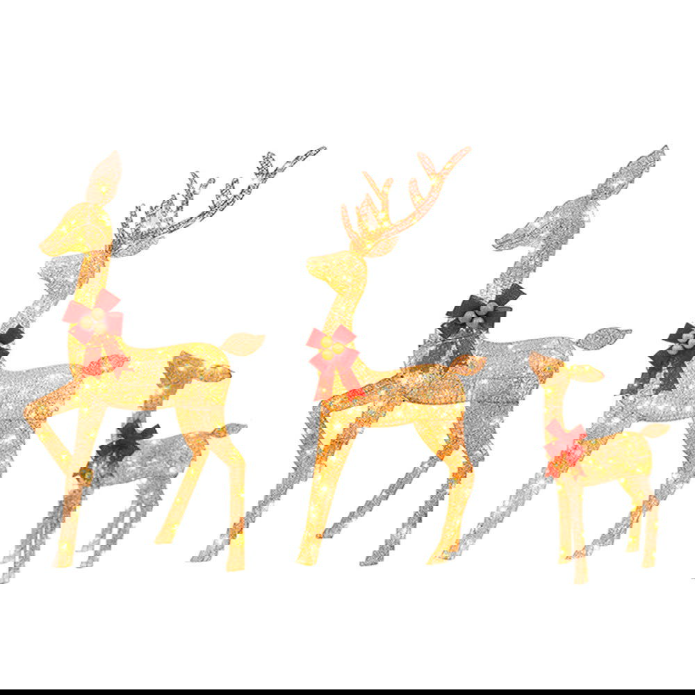 Large 3 Piece LED Lighted Holiday 3D Deer Family Buck Doe Fawn reindeer Christmas motif - Graceland Home and Living -