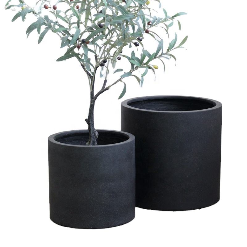 Large cement flower pot outdoor planter with black color for home decoration - Graceland Home and Living -