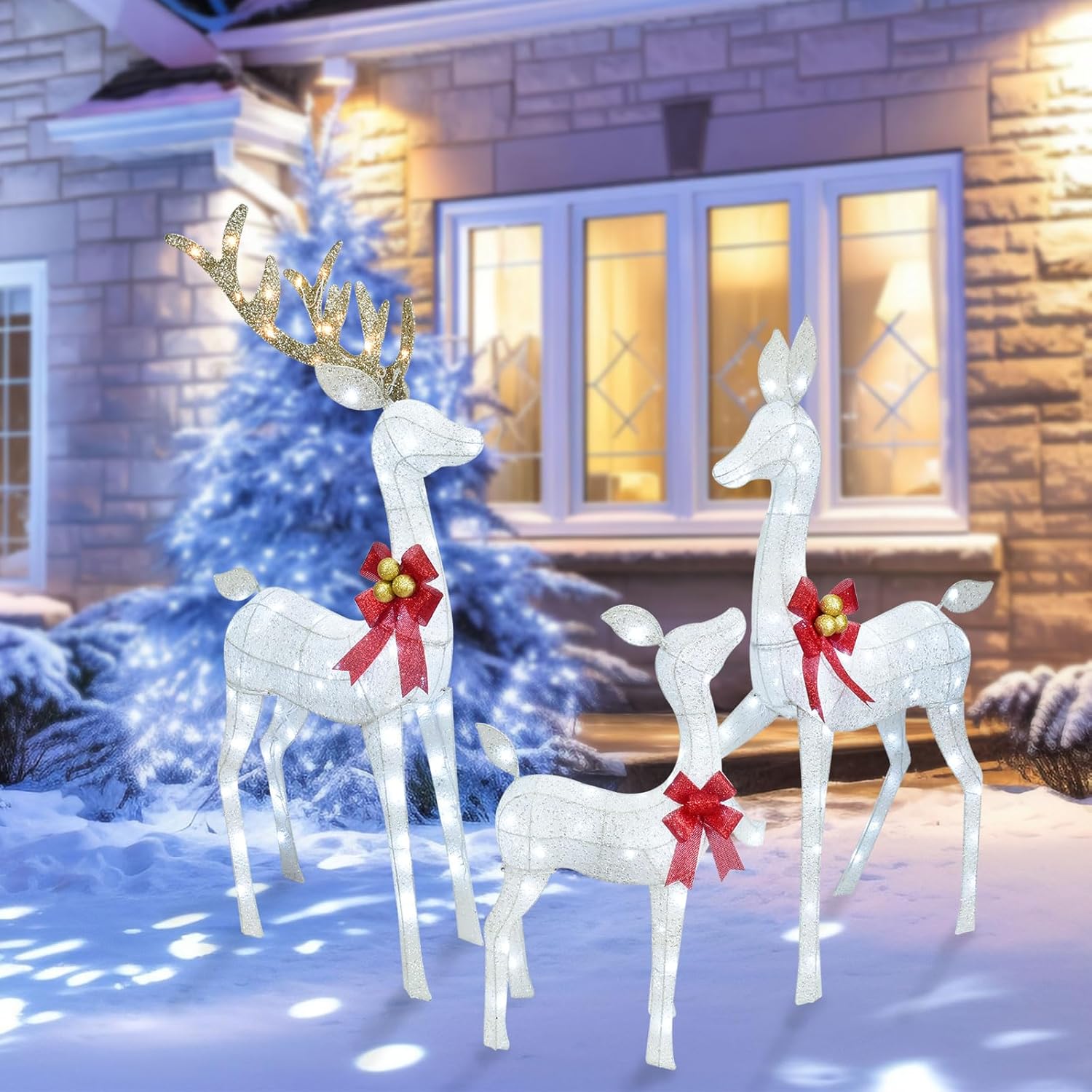 Lighted Christmas Decoration Deer 3 Piece, - Graceland Home and Living -