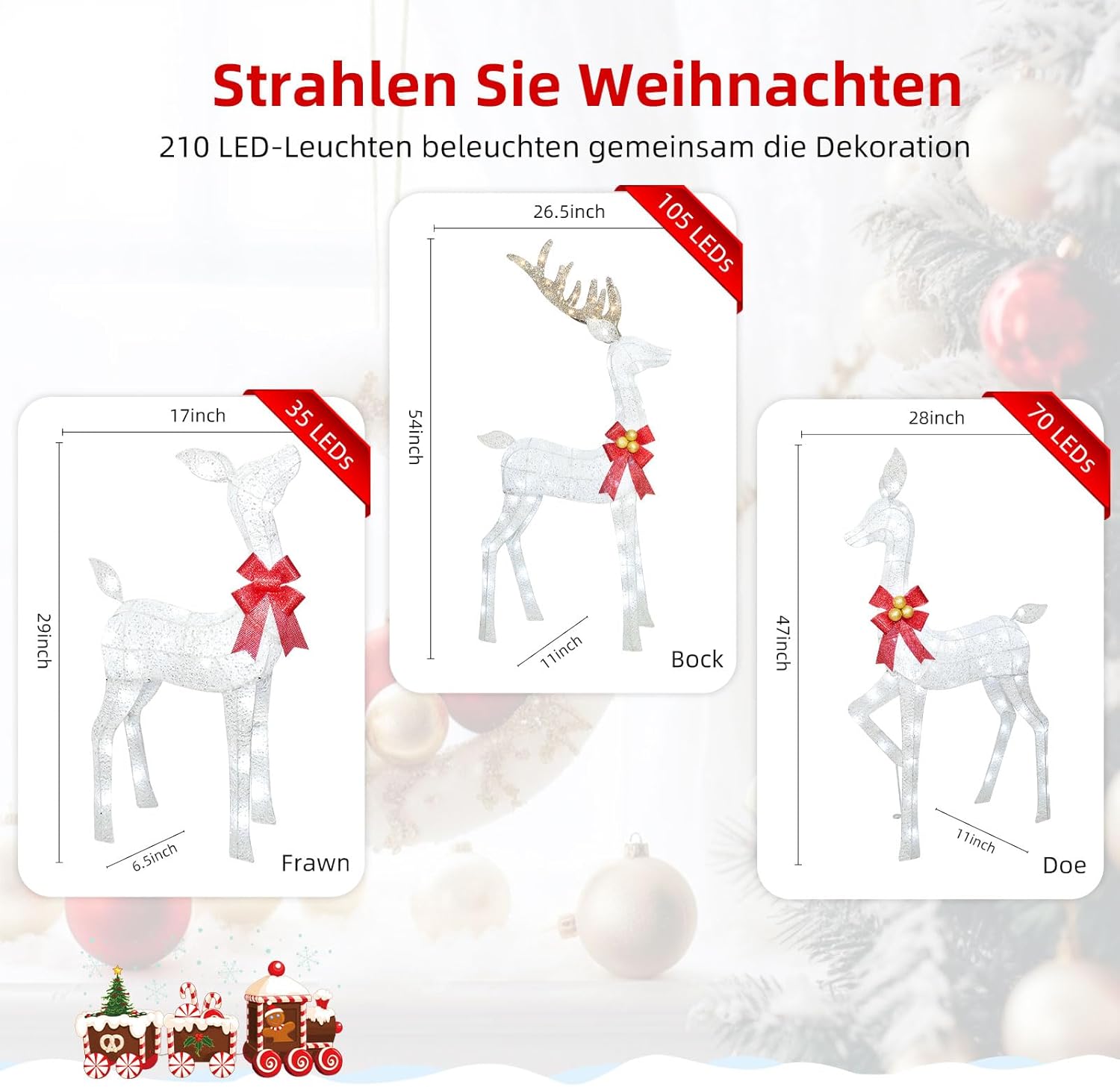 Lighted Christmas Decoration Deer 3 Piece, - Graceland Home and Living -