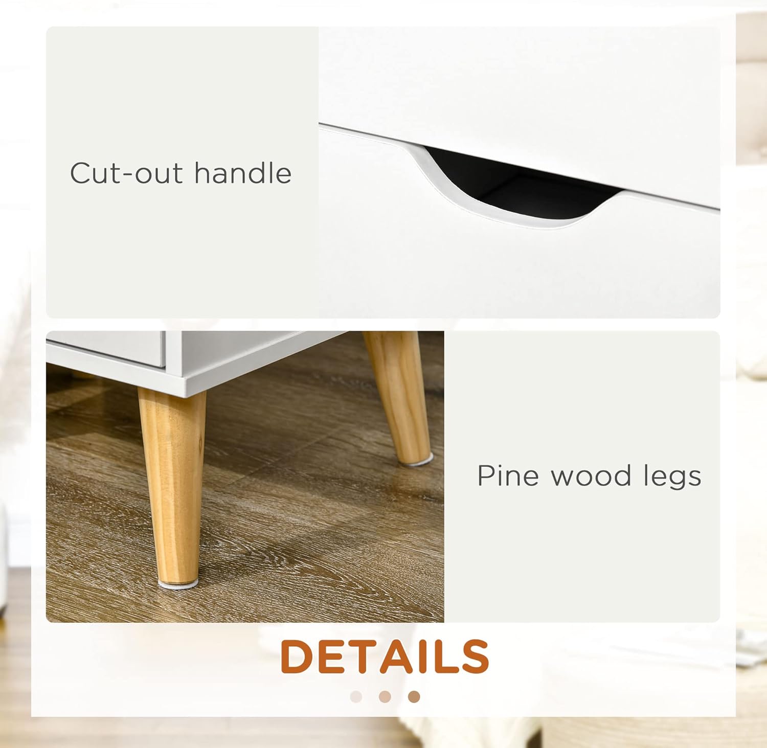 Modern Nightstand, Bedside Table with 2 Drawers, End Table with Wood Legs for Bedroom, White - Graceland Home and Living -