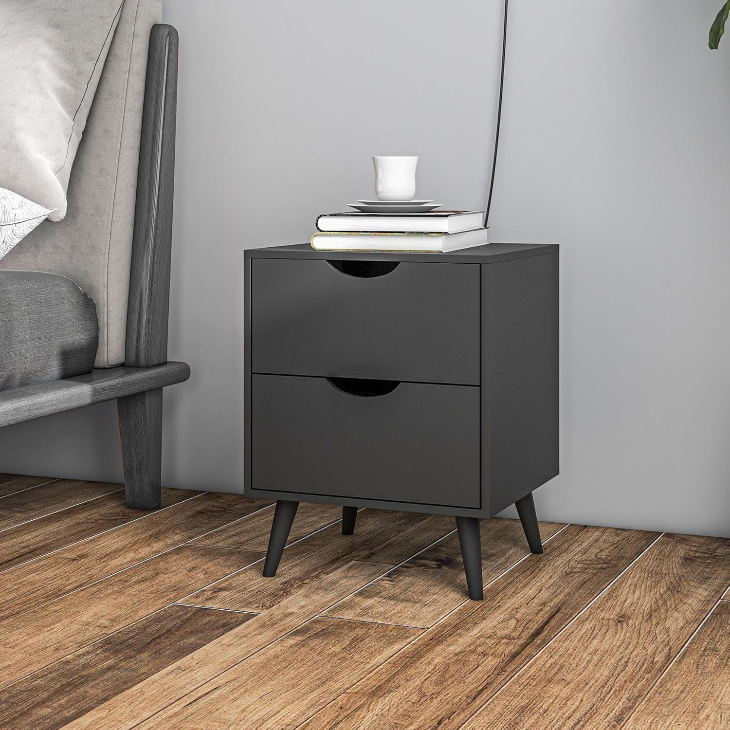 Modern Nightstand, Bedside Table with 2 Drawers, End Table with Wood Legs for Bedroom, White - Graceland Home and Living -