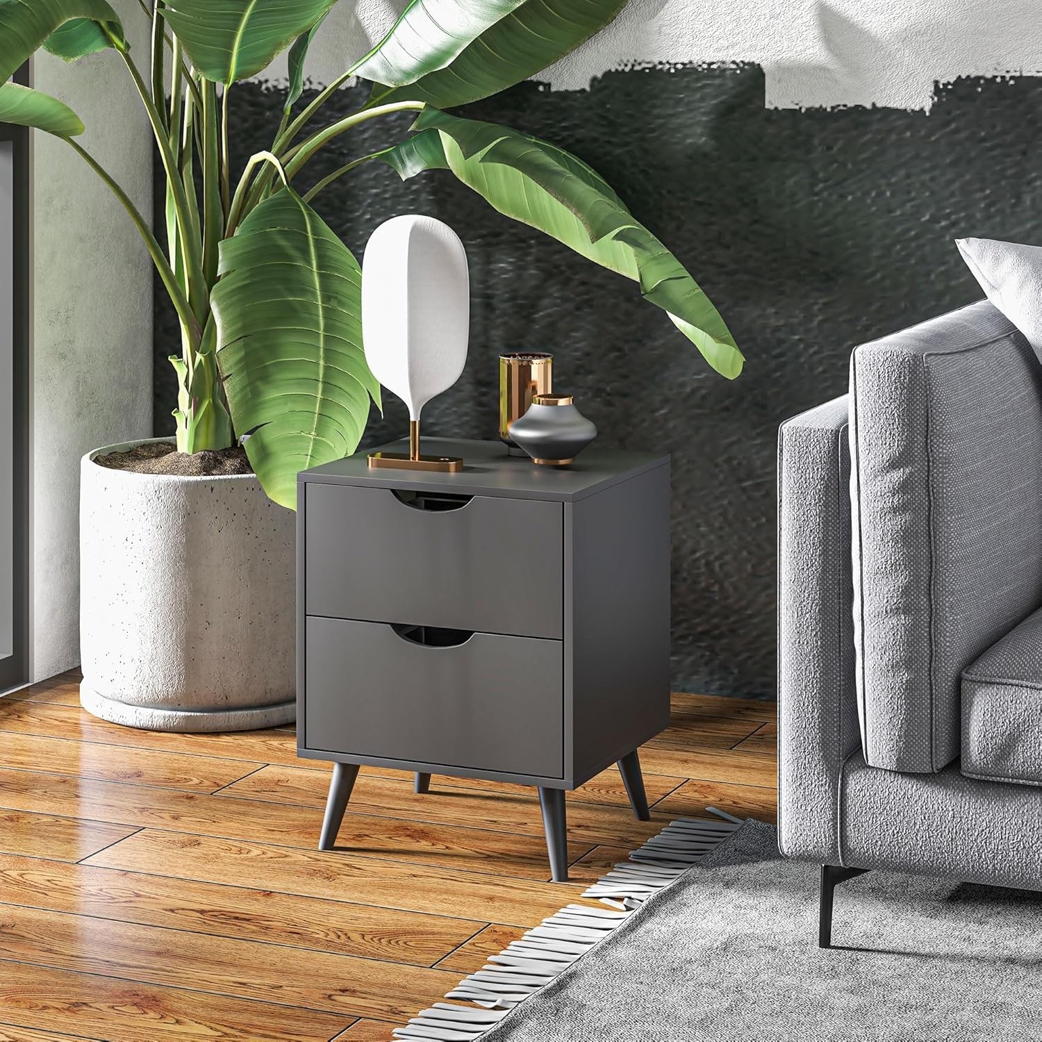 Modern Nightstand, Bedside Table with 2 Drawers, End Table with Wood Legs for Bedroom, White - Graceland Home and Living -