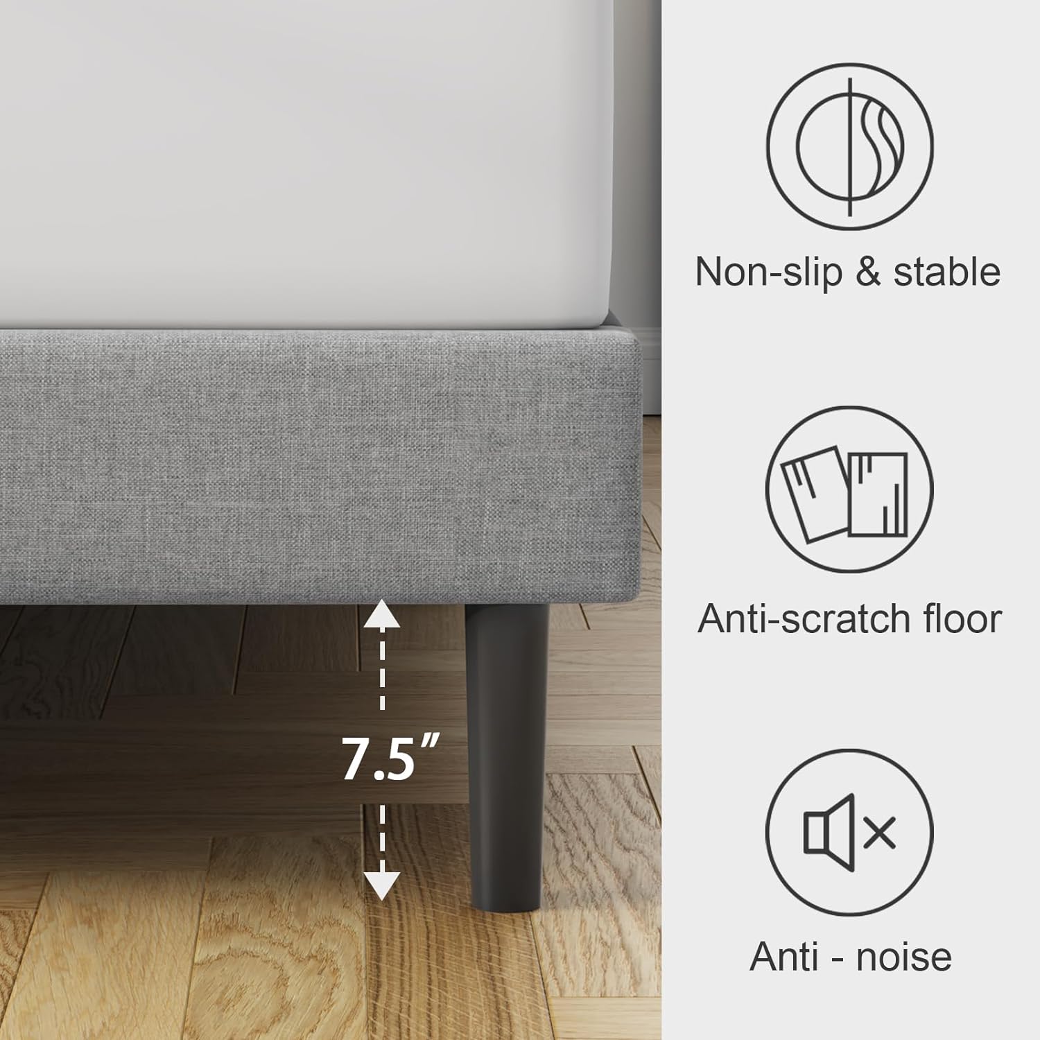Queen Size Upholstered Platform Bed Frame, No Box Spring Needed - Graceland Home and Living -