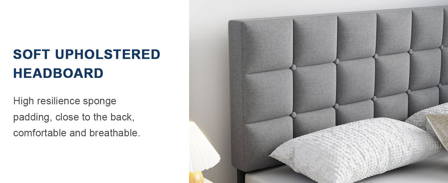 Queen Size Upholstered Platform Bed Frame, No Box Spring Needed - Graceland Home and Living -