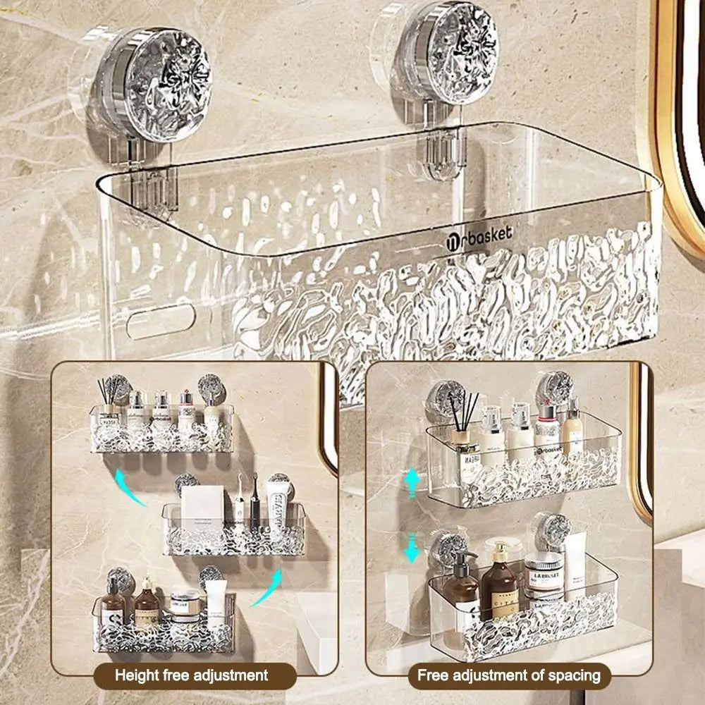 Plastic Shower Suction Cup Shelf Glacier Pattern Transparent Wall Storage Rack