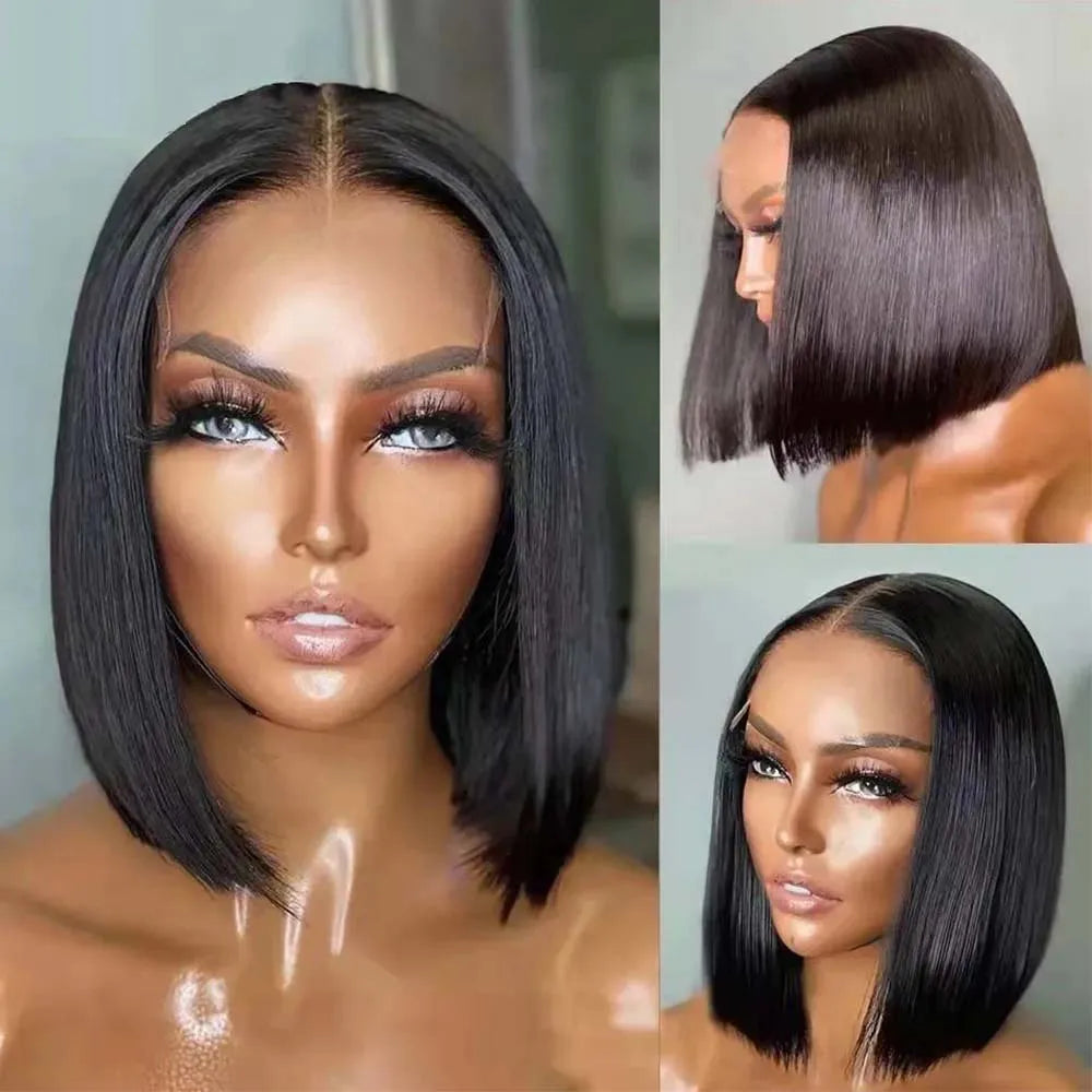 14 Inch Short Straight Bob Wig Human 13x4 Lace Transparent 150% Frontal Hair Bob Wig PrePlucked Lace Front Human Hair Wigs